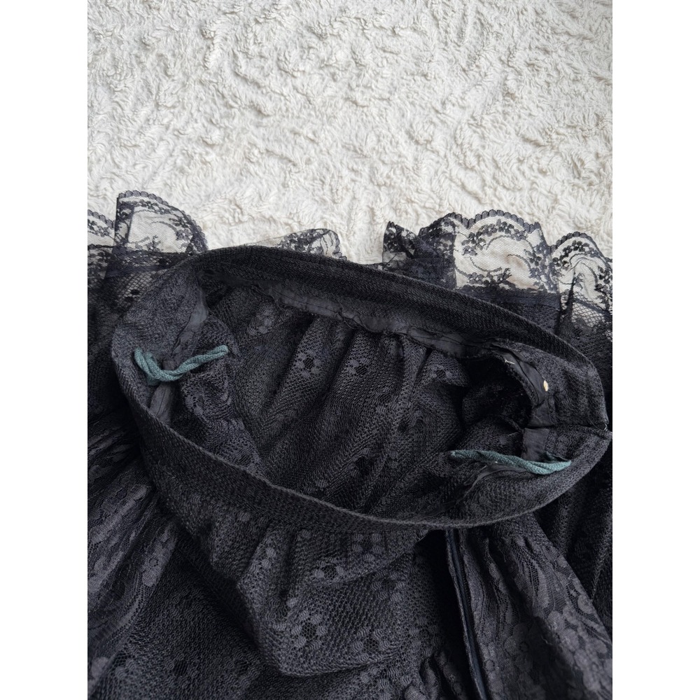 Vintage Black Sheer Patchwork Lace Tiered Midi Skirt Scalloped Hem Paris France - Picture 5 of 11